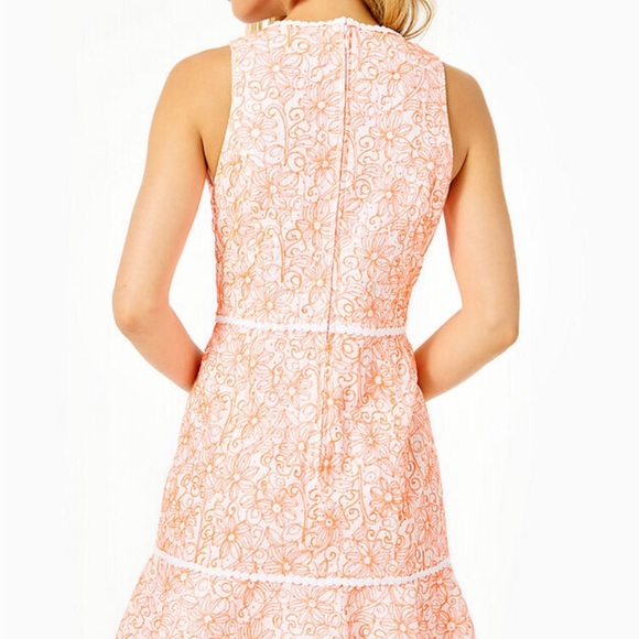 NWT Lilly Pulitzer Ellen Dress Cantaloupe Embroidered Lasercut Dress, Size 2 - Picture 6 of 15